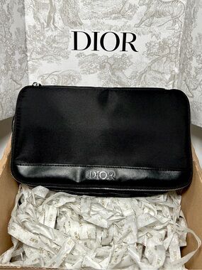 Dior Black Leather-Trim Toiletry Pouch